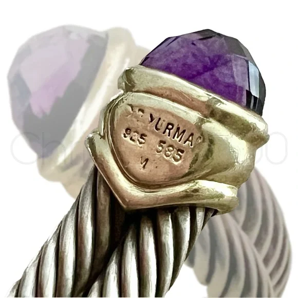 14k David Yurman VINTAGE amethyst double strand stacked cable cuff bracelet - Picture 7 of 9